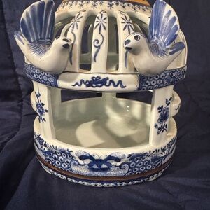 Gorgeous Artistic Blue and White Ceramic Birdcage by Oriental Accent